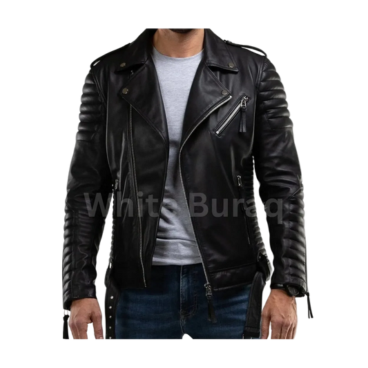 Men’s Quilted Black Motorcycle Leather Jacket