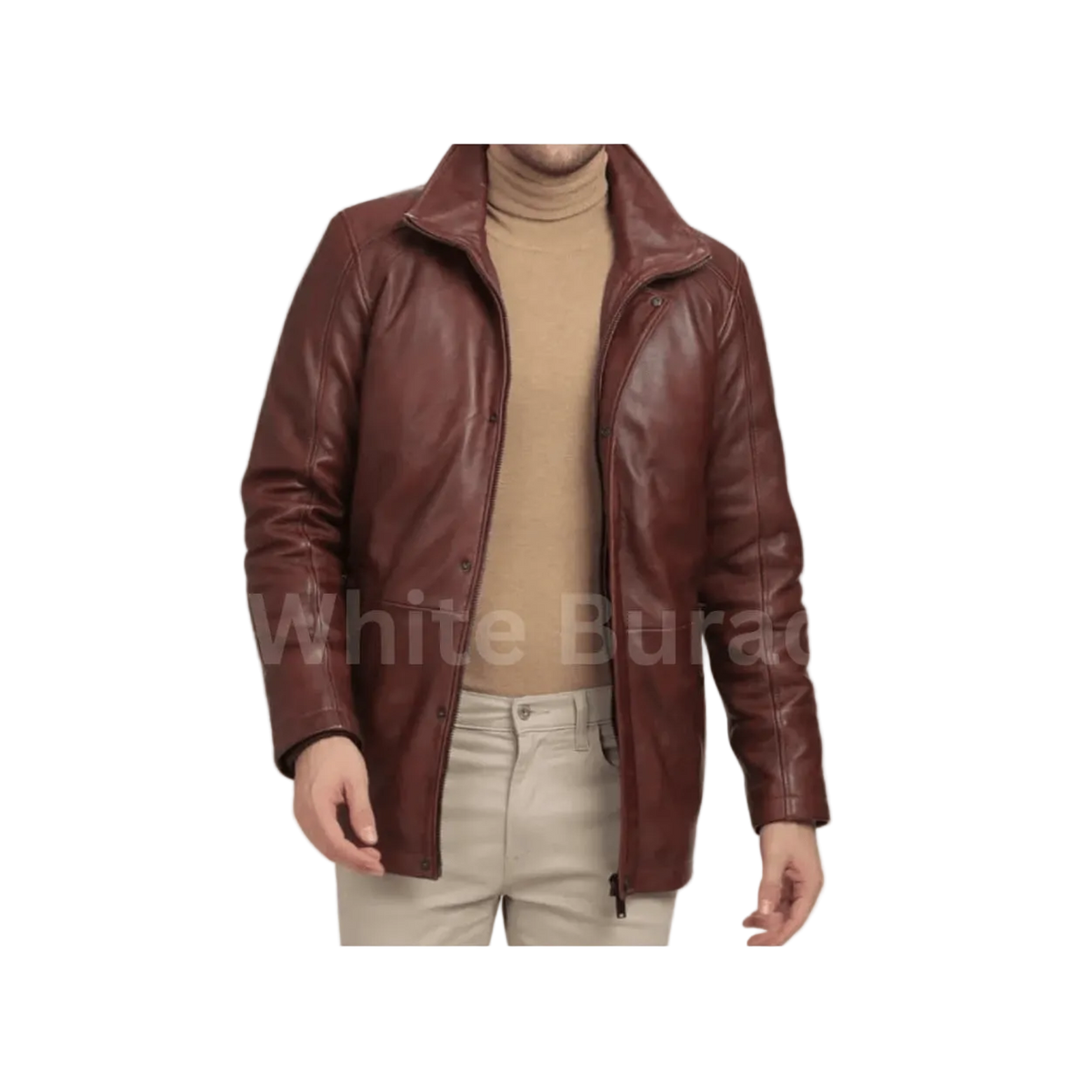 Brown leather jacket worn by a person 