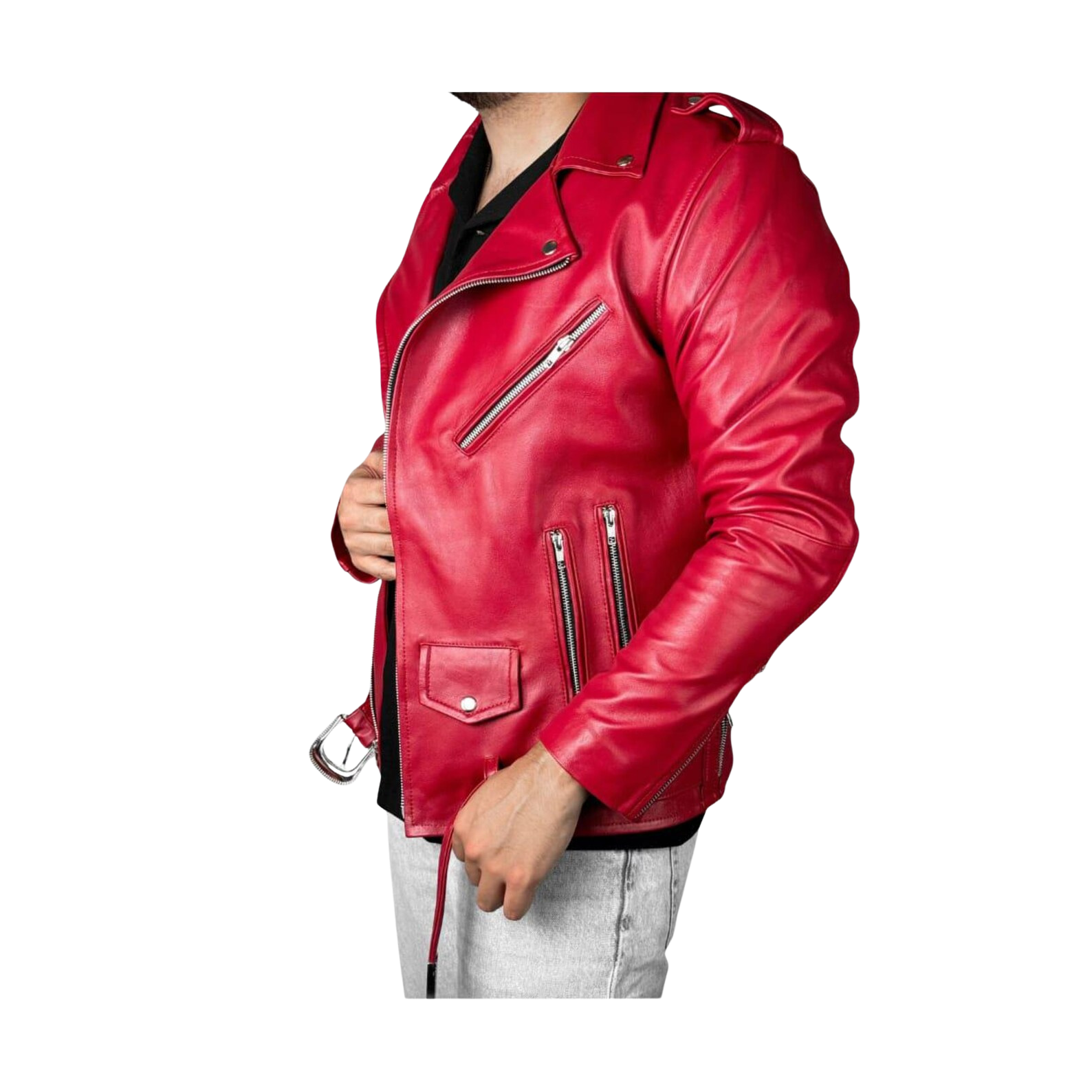 Red leather jacket with zippers 