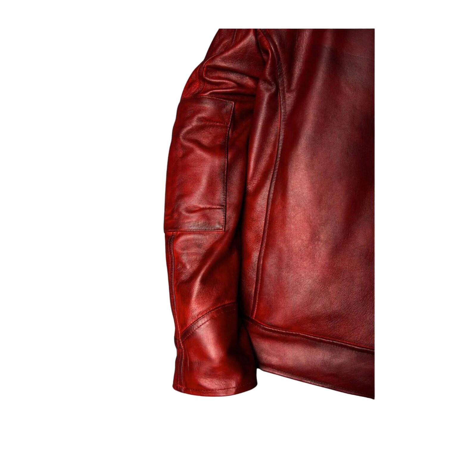 Close-up of a Burgundy leather jacket 