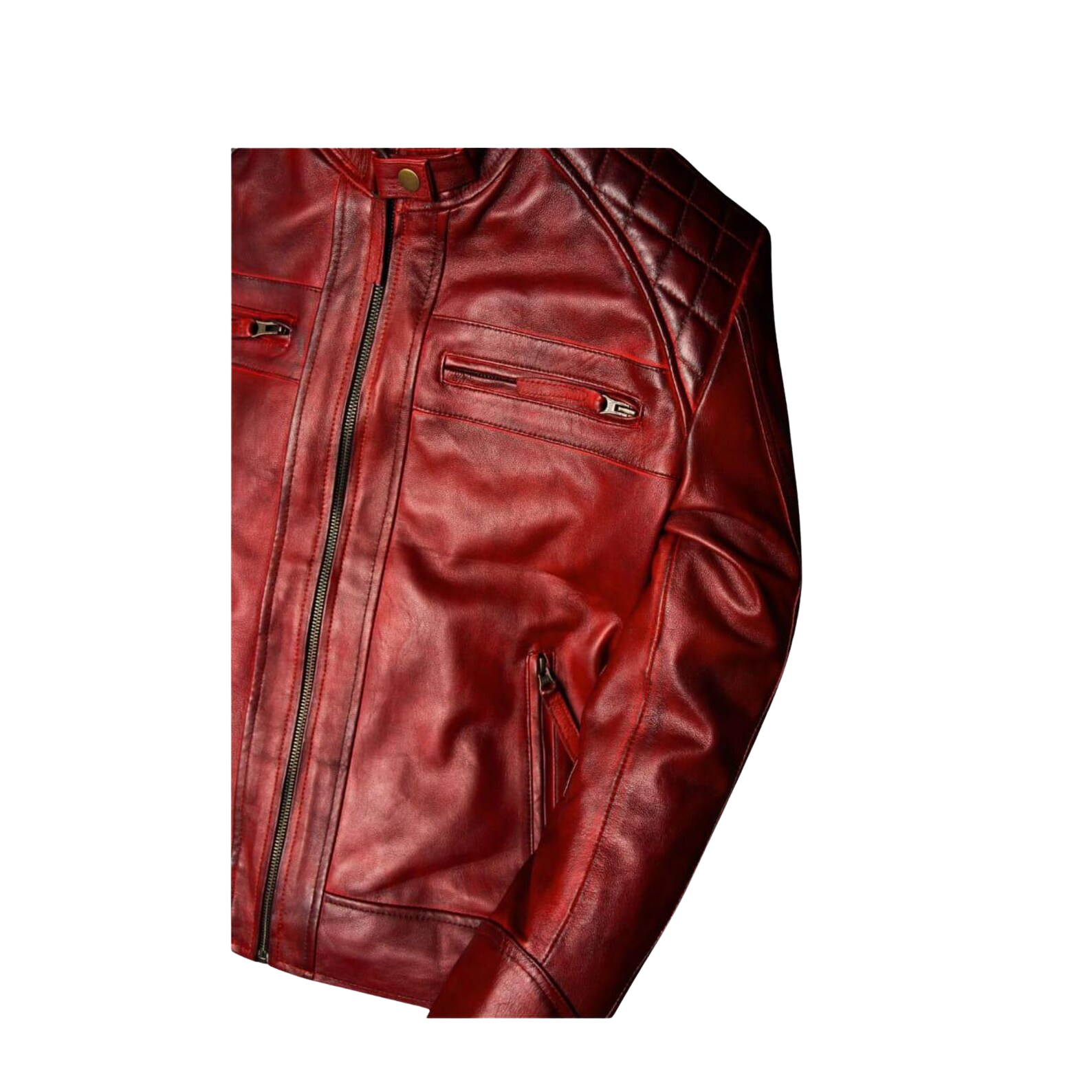 Burgundy leather jacket with zippers 