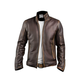 Brown leather jacket on a mannequin 