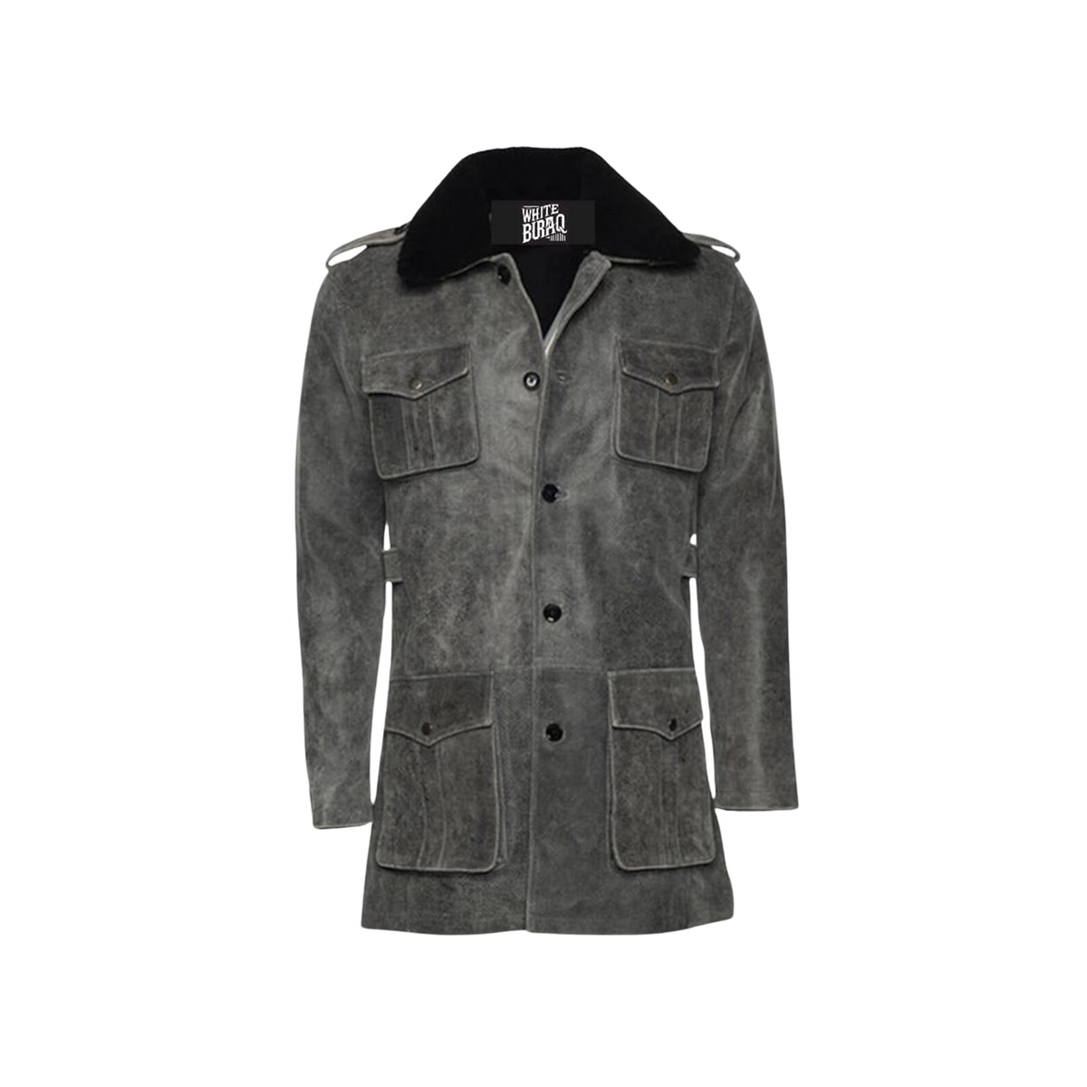 Gray coat with black collar 