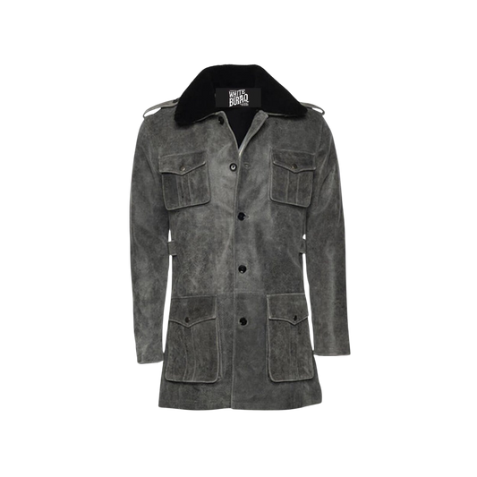 Gray coat with black collar 