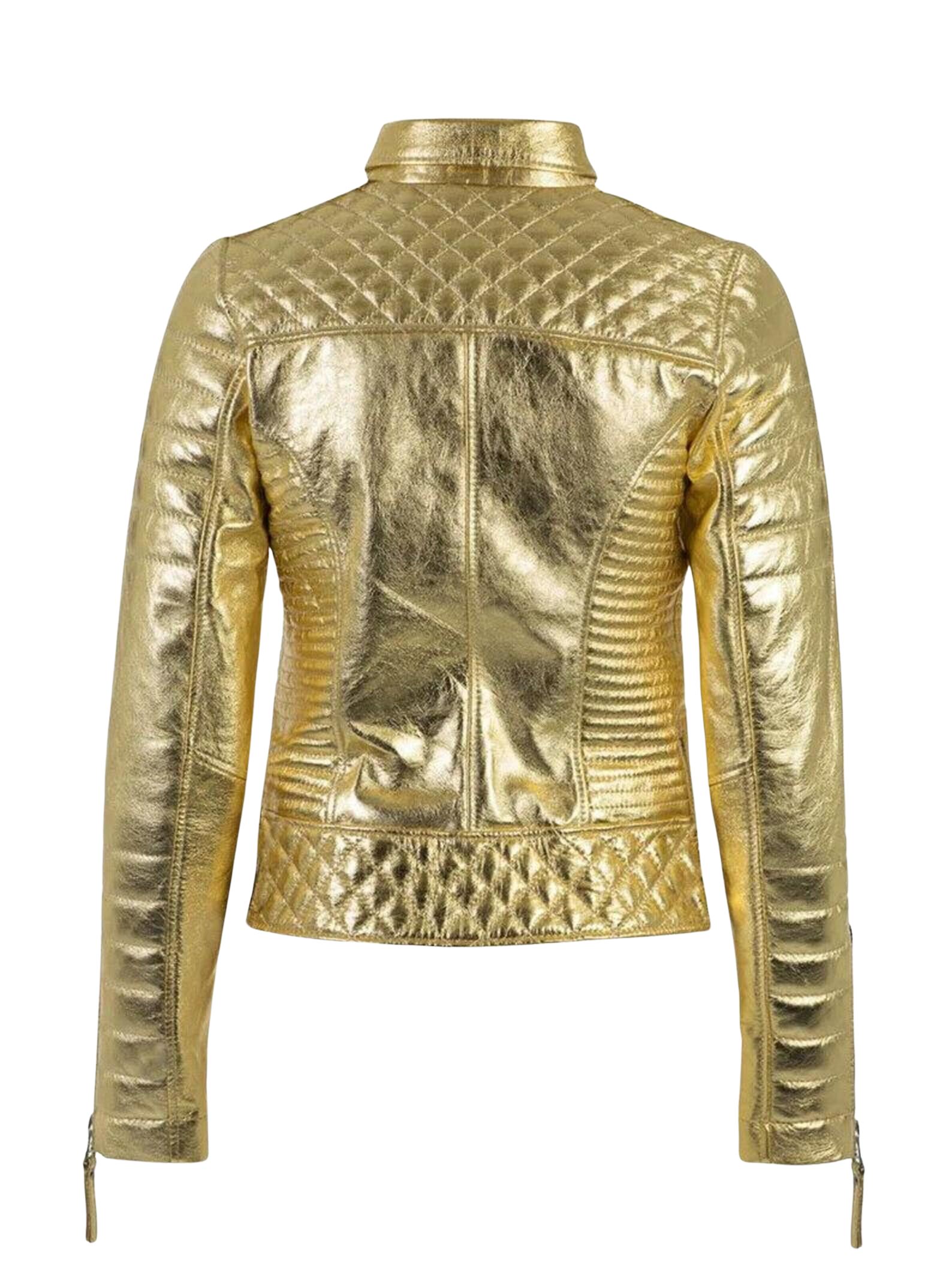 Metallic Gold Quilted Leather Biker Jacket