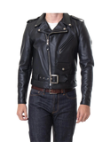 Black leather jacket with zippers and buttons 
