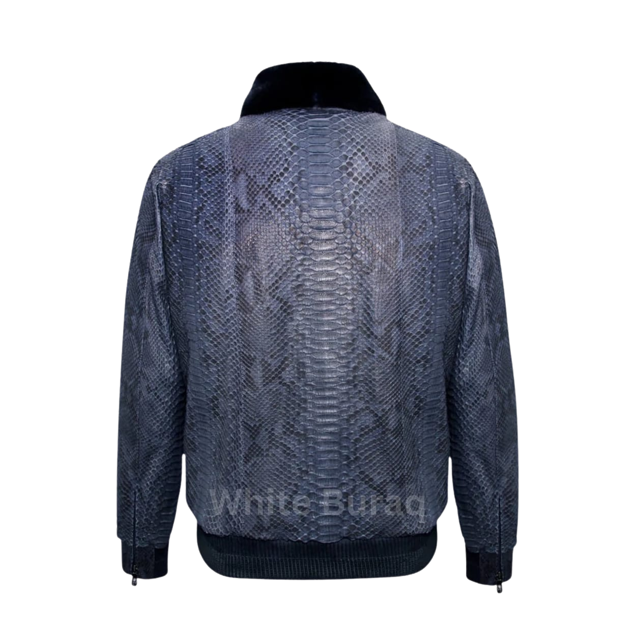 Navy Blue Python Leather Bomber Jacket