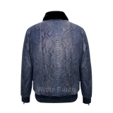 Navy Blue Python Leather Bomber Jacket