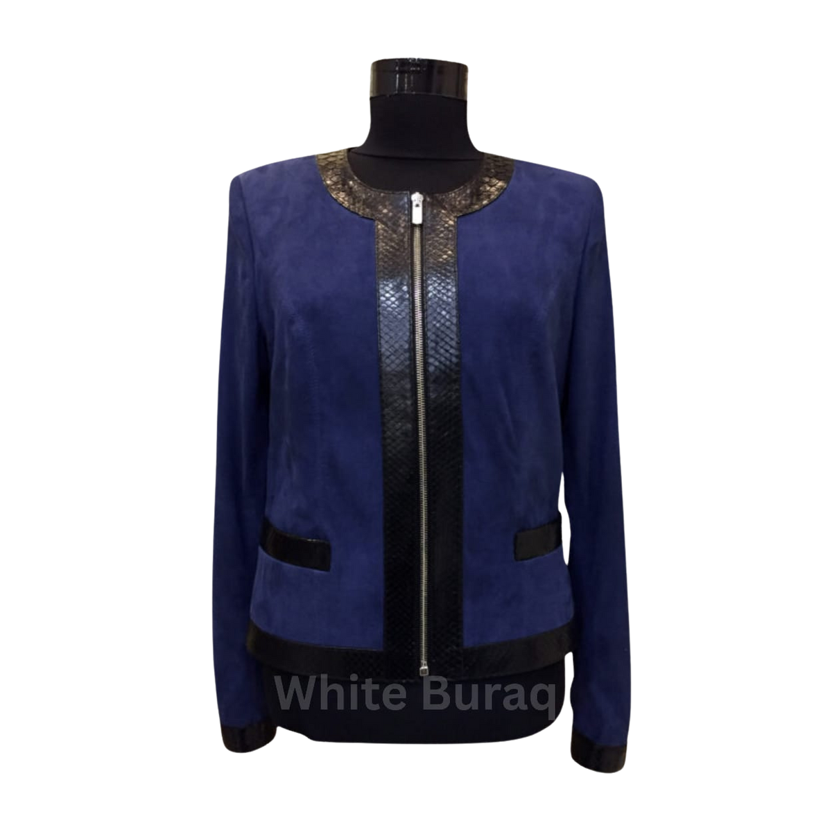 Navy Blue Snake Skin Leather Jacket