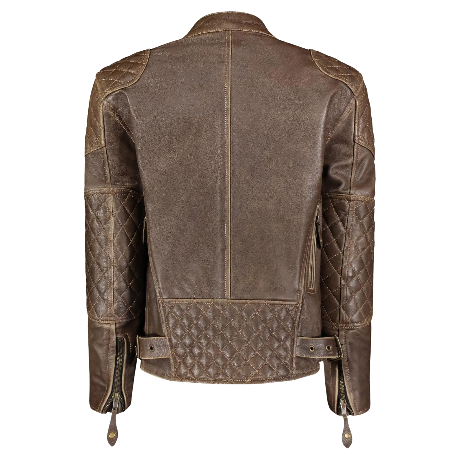 Brown leather jacket with quilted patterns 