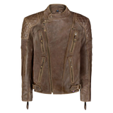 Brown leather jacket with quilted shoulders 
