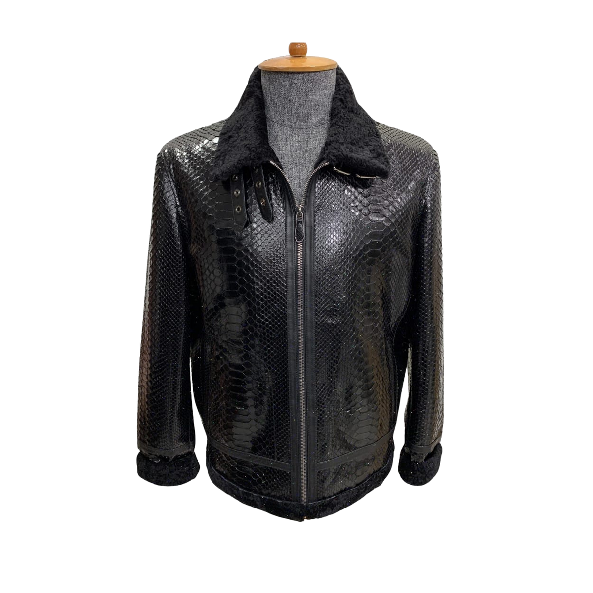 Black leather jacket on a mannequin 