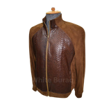 Handmade Python Leather Bomber Jacket Custom Suede Snakeskin