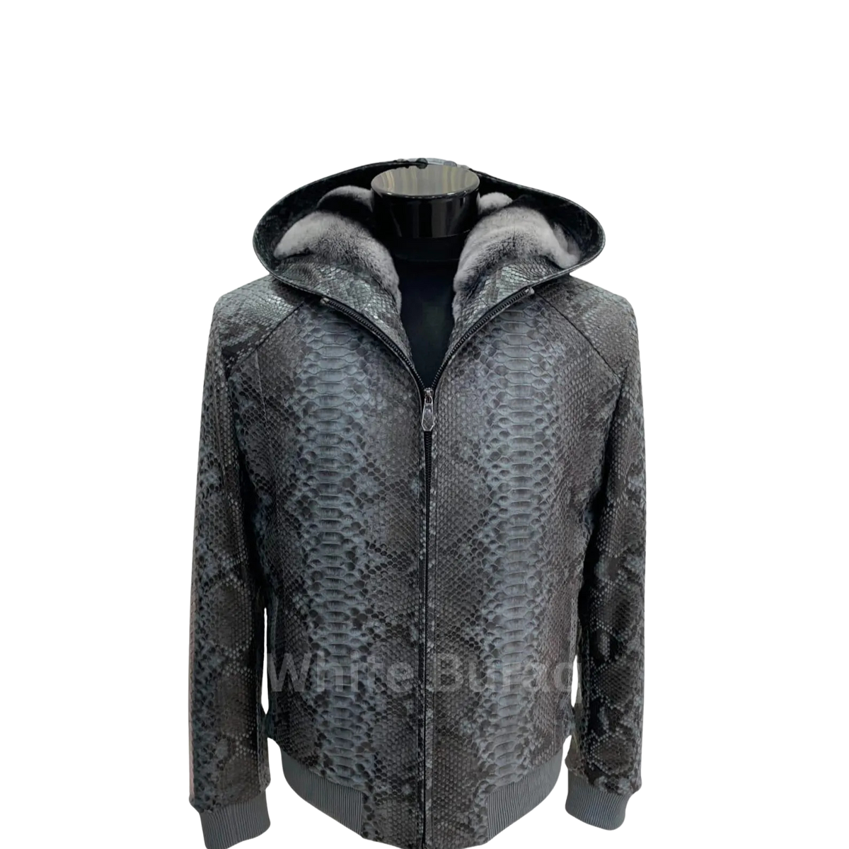 Gray snake skin pattern jacket on a mannequin 