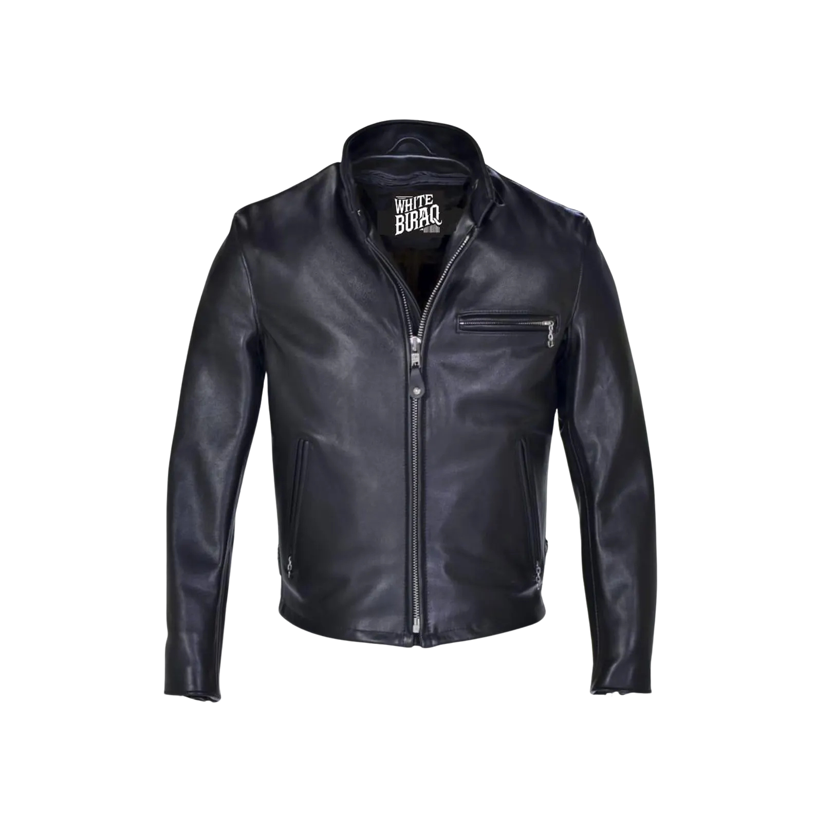 Black leather jacket on a white background