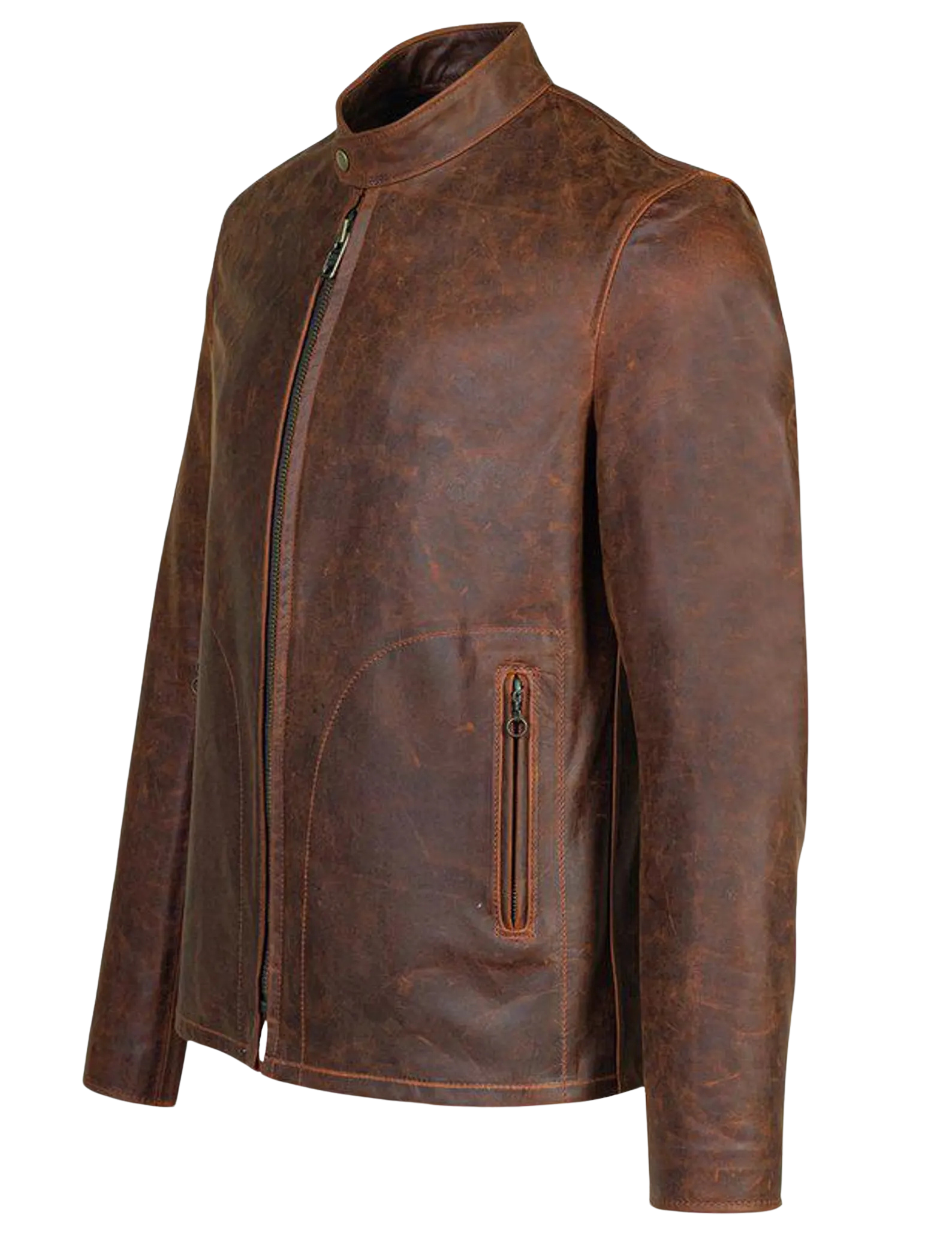 Brown leather jacket with zippers 