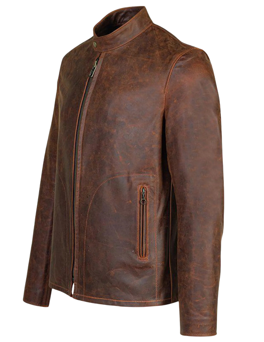 Brown leather jacket with zippers 