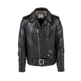 Black leather jacket with visible branding
