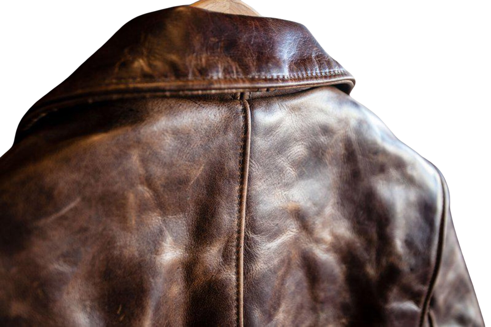 Close-up of a brown leather jacket 