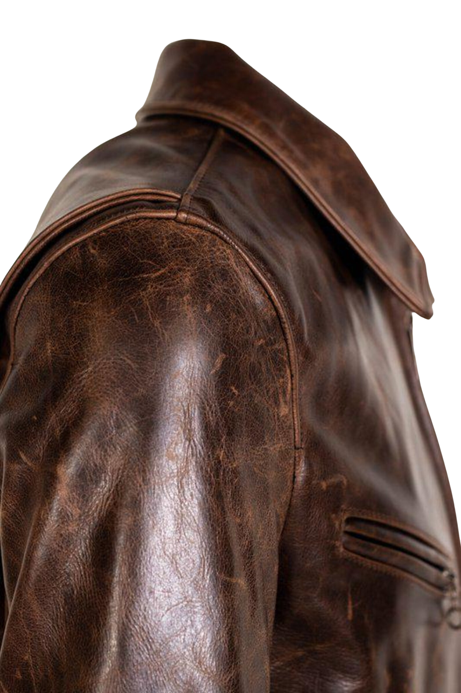 Close-up of a brown leather jacket