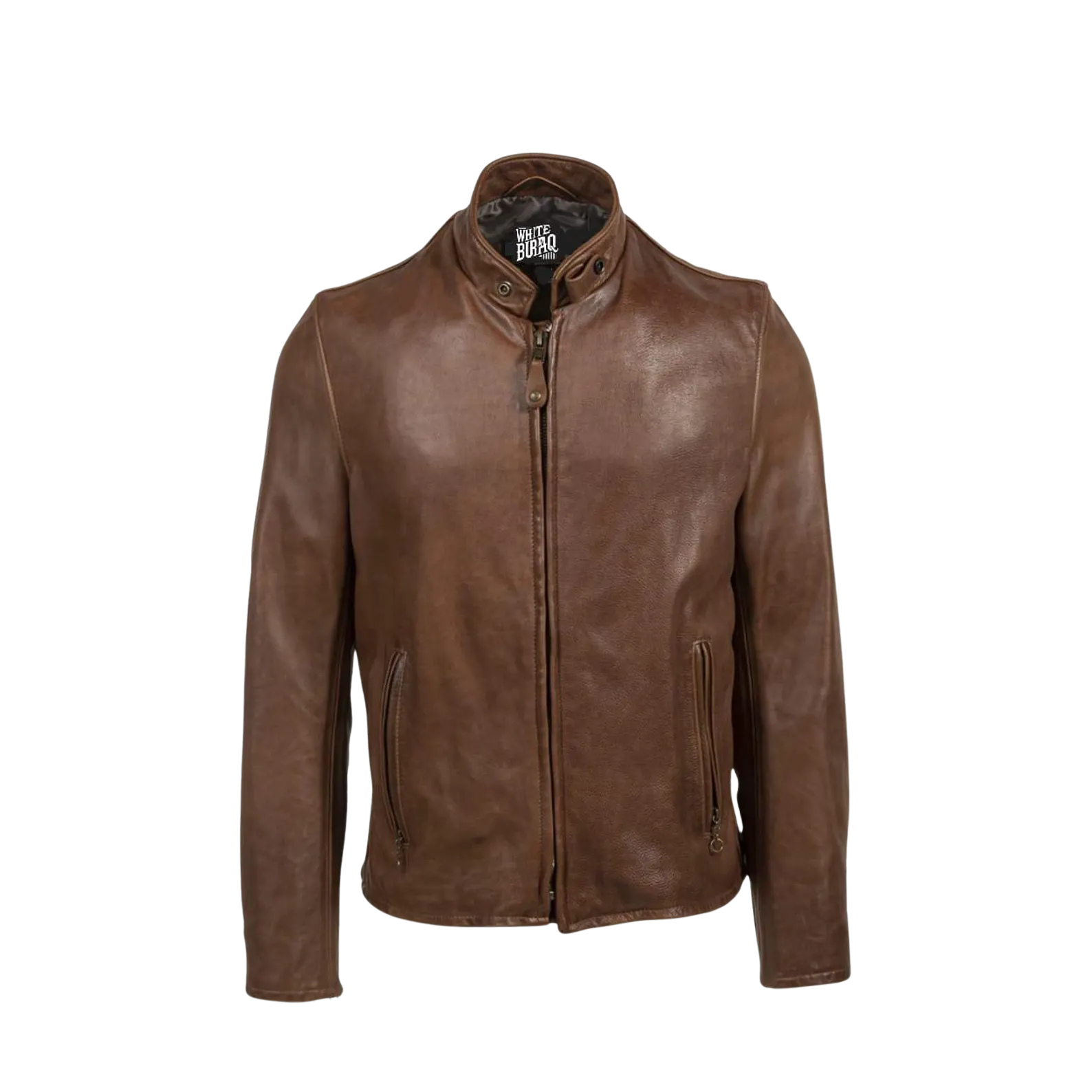 Brown leather jacket on a white background