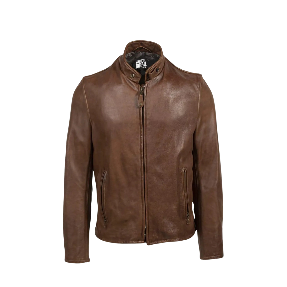 Brown leather jacket on a white background