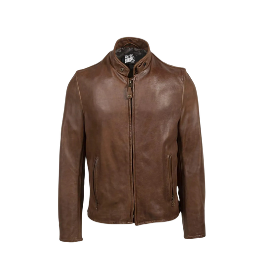 Brown leather jacket on a white background