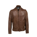 Brown leather jacket on a white background