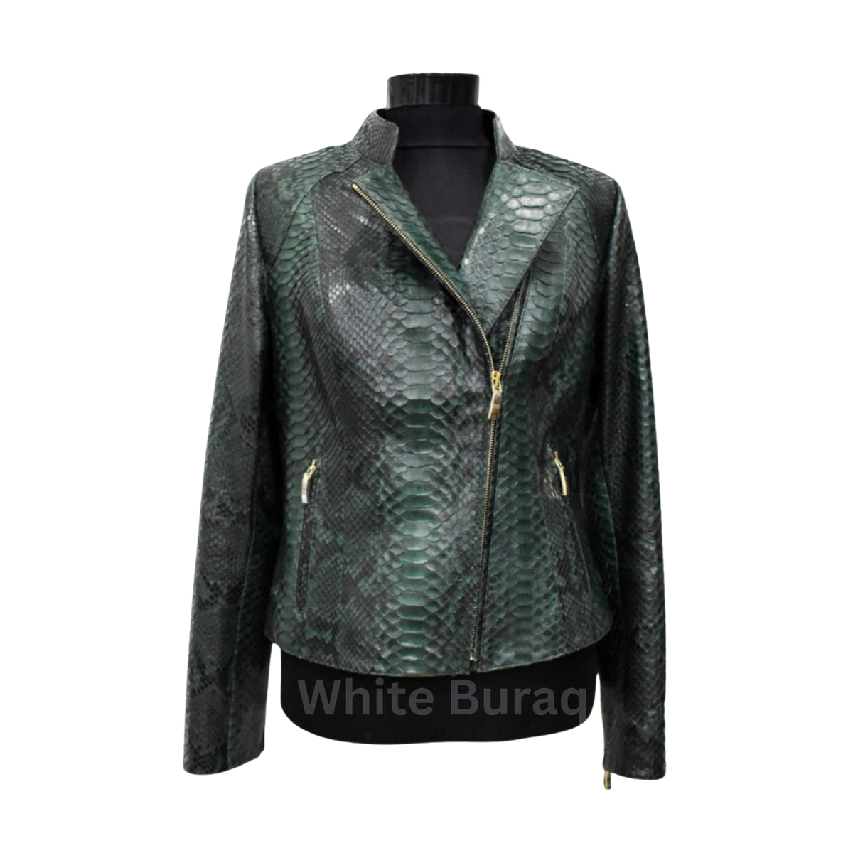 Women's Green Python Leather Jacket, view 1