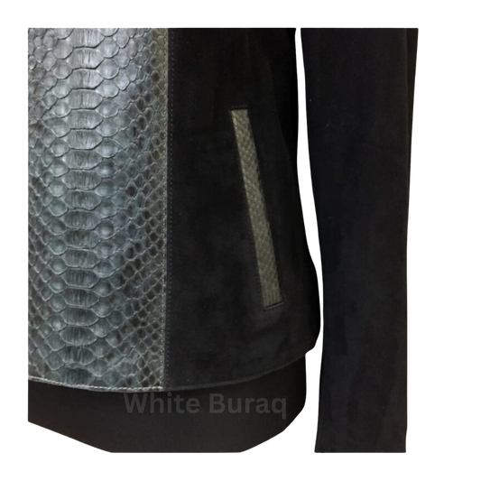 Women's Python Leather Jacket Exotic Suede Biker Jacket