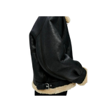 Black leather jacket with beige fur lining 