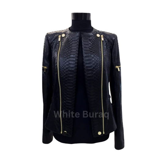 Black leather jacket with gold zippers 