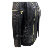 Black leather jacket with gold zipper 