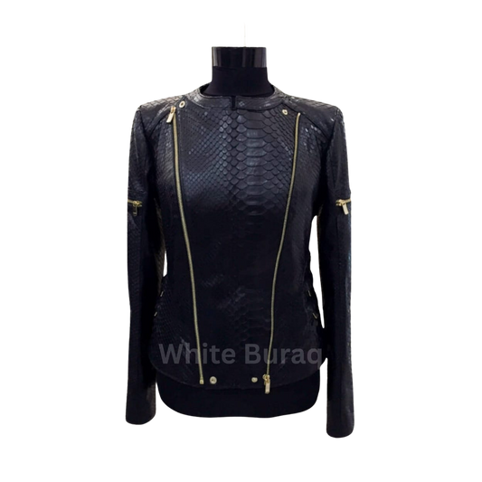 Black leather jacket with gold zippers 