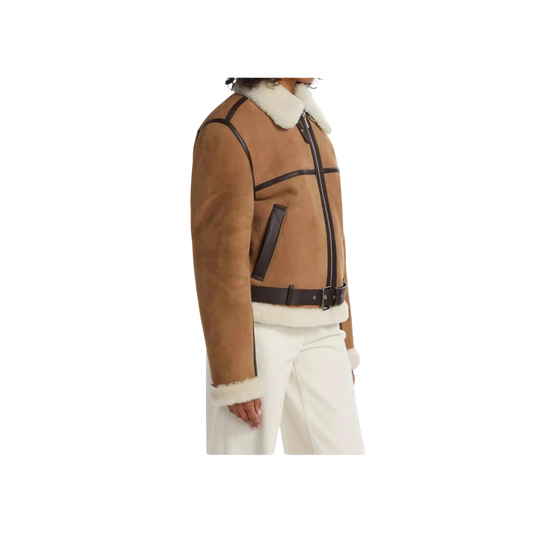 Brown leather jacket with fur trim 