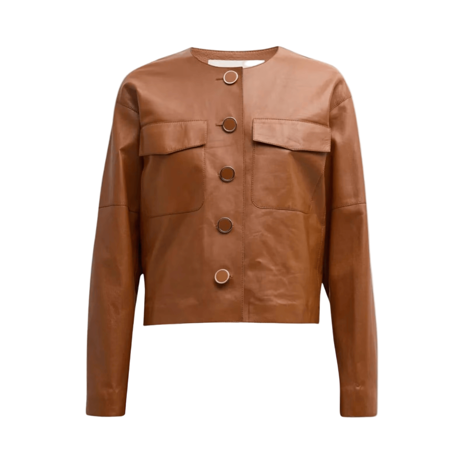 Brown leather jacket with button details 