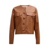 Brown leather jacket with button details 
