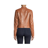 Brown leather jacket worn by a person