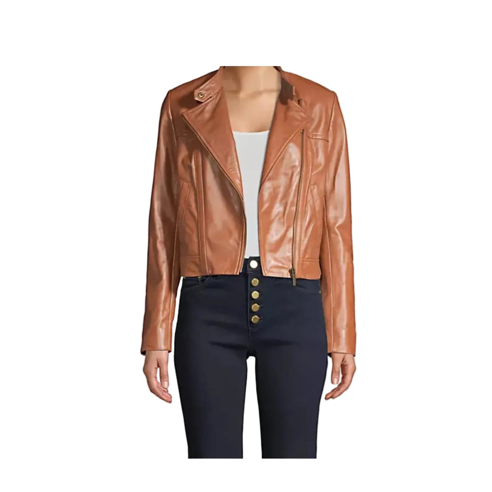 Brown leather jacket worn by a person 
