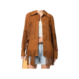 Brown fringed jacket worn by a person 