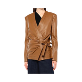 Brown leather wrap-style jacket 