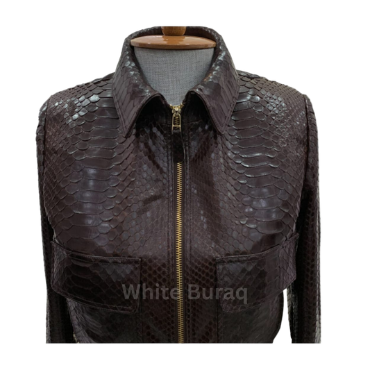 Brown leather vest with snake skin pattern 