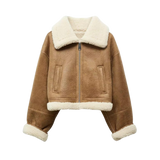 Brown jacket with white fur lining 