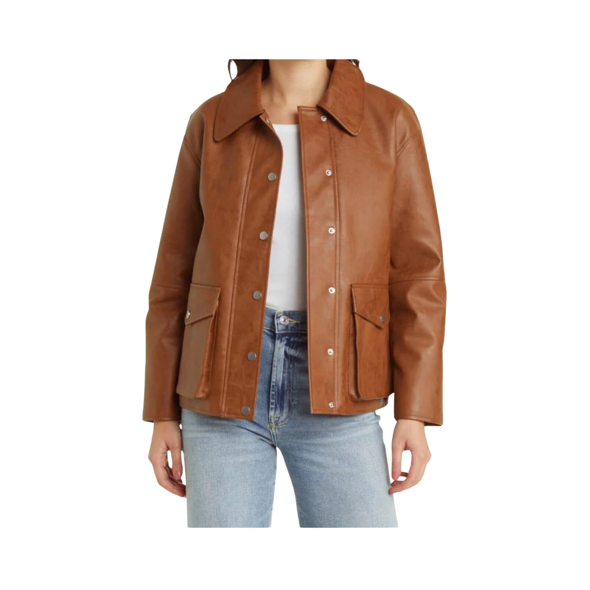 Brown leather jacket worn by a person 