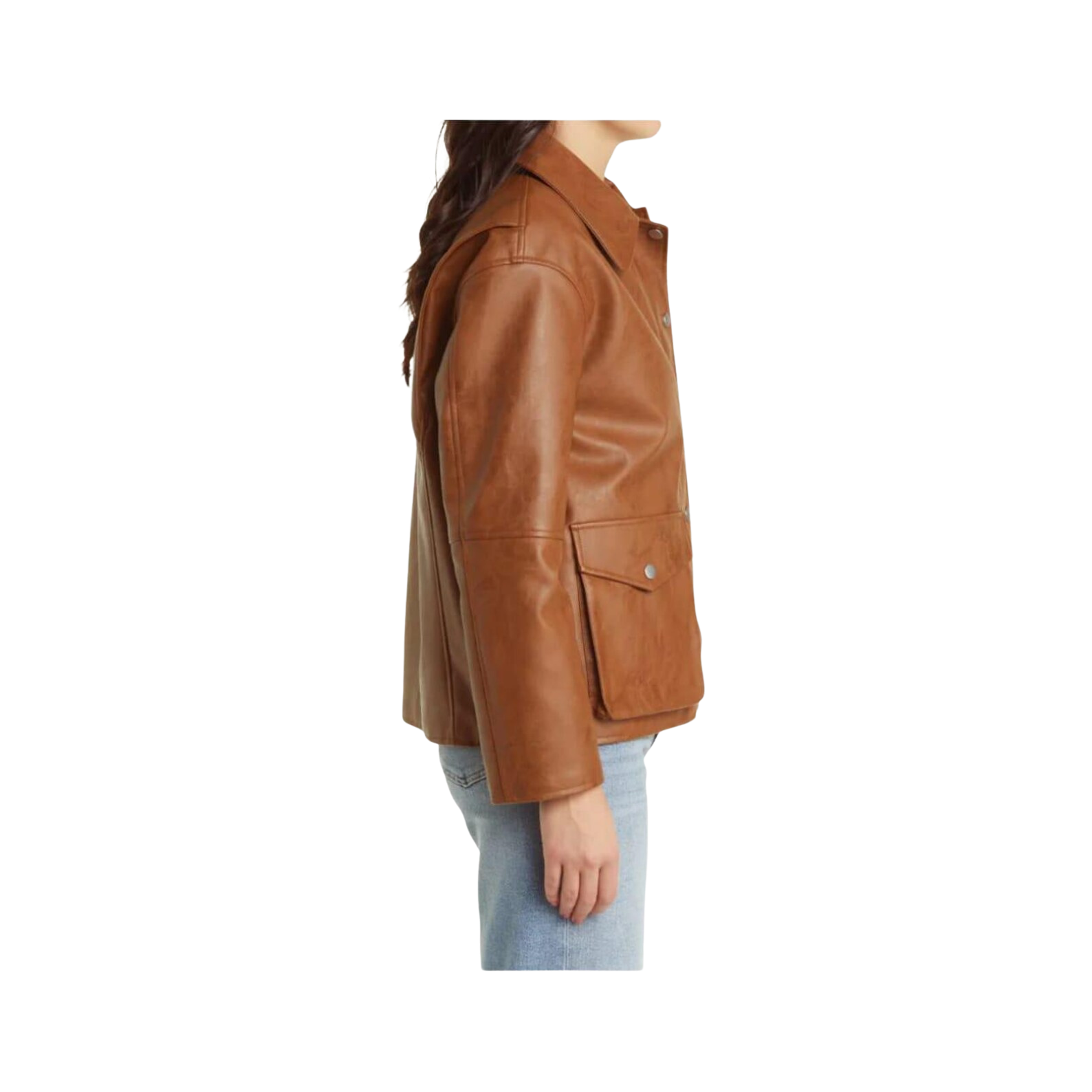 Brown leather jacket worn by a person