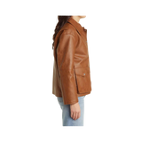 Brown leather jacket worn by a person