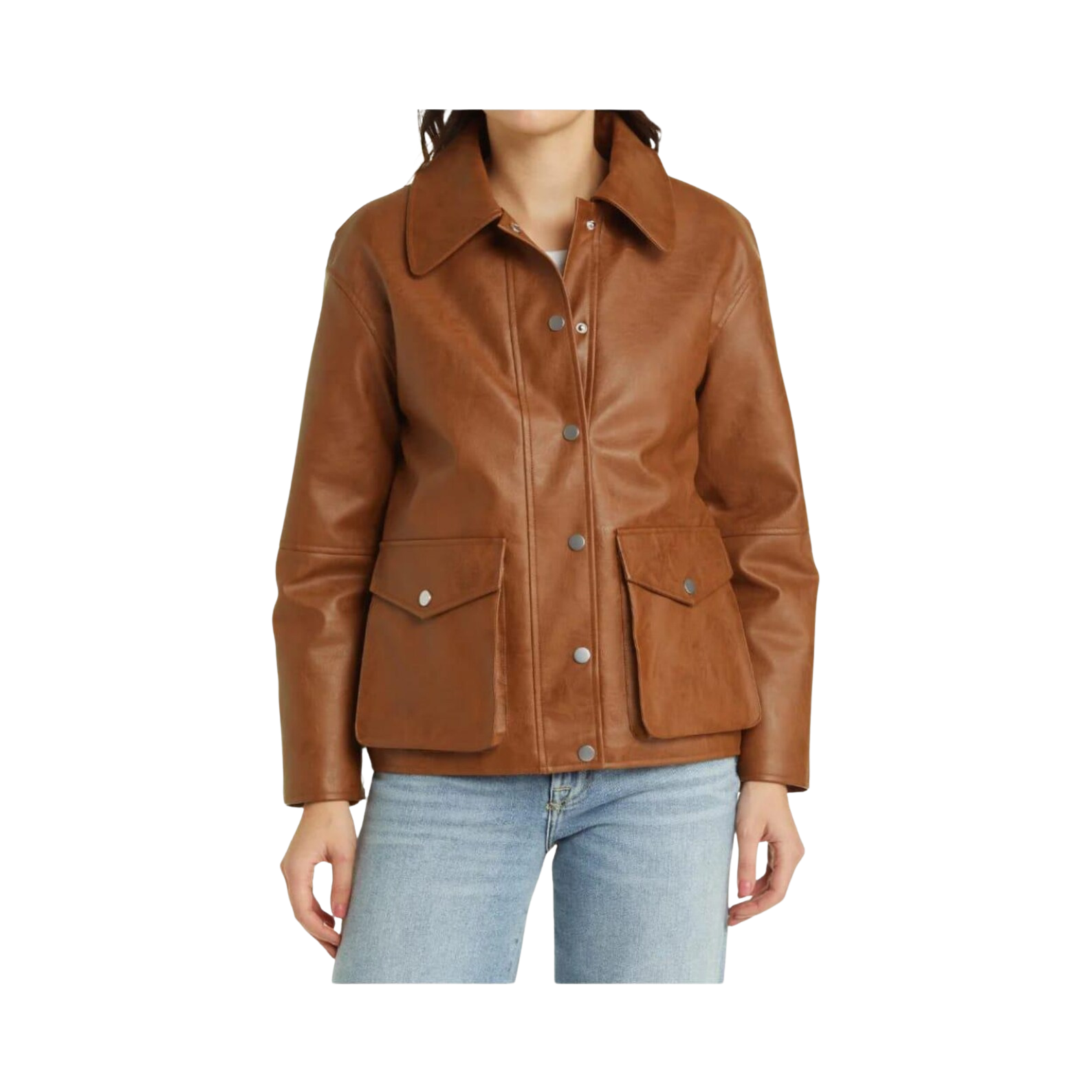 Brown leather jacket worn by a person 