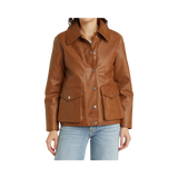 Brown leather jacket worn by a person 