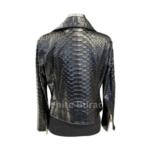Black leather jacket with snake skin pattern 