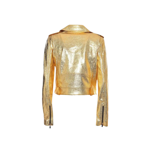 Gold Metallic Leather Biker Jacket